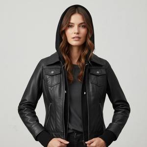 Veste en cuir d'hiver pour femmes, texture lisse, vêtement décontracté à la mode - Product Image 4