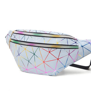Unisex Pink Geometric Waist Bag With Rainbow Pattern Zipper Closure For Daily Use - Product Image 5