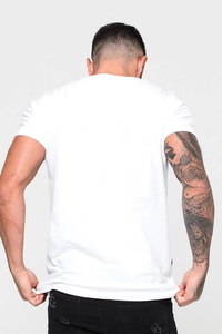 T-shirt blanc à manches courtes pour homme avec imprimé mondial, coupe ajustée, décontracté, col rond, en jersey de coton - Product Image 2
