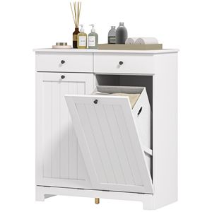 Mobiletto Portabiancheria Moderno Bianco Ecologico con 2 Cesti Ribaltabili e 2 Cassetti per Bagno o Cucina - Product Image 1