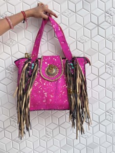 Sac à main à franges en cuir de fourrure métallique véritable pour femmes élégant sac à main de vente chaude cheveux sur les sacs d'utilisation des femmes bohèmes - Product Image 2