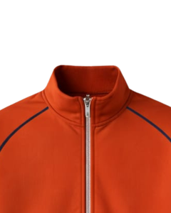 Conjunto Deportivo Personalizado para Hombre, Color Naranja, con Cierre Completo y Ribete Azul Marino, Ropa Deportiva, Fabricante Personalizado OEM, Ropa de Gimnasio - Product Image 4