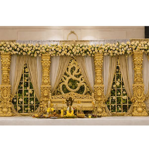 Decoración de Escenario para Boda Tradicional Tamil Kalyanam, Pilar Estilo Templo en Dorado Antiguo Personalizado, Mandap de Boda Desmontable de Fibra de Vidrio - Product Image 1