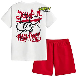 Trendy Printed Knitted <b>Men</b> <b>T</b>-<b>Shirt</b> <b>and</b> <b>Shorts</b> Set Custom Logo Casual Wear Outfit - Product Image 4