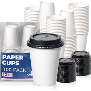 Confezione da 100 Bicchieri da Caffè Usa e Getta Premium da 350 ml con Coperchi, Antigoccia, per Bevande Calde da Viaggio - Product Image 2