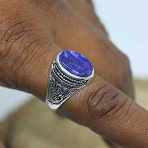 Blue Sapphire 925 Sterling Silver <b>Mens</b> <b>Ring</b> Handmade Vintage Gemstone Jewelry Elegant Statement <b>Ring</b> Gift - Product Image 3