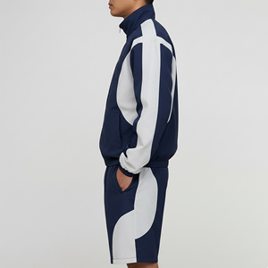 Conjunto Deportivo de Dos Piezas para Hombre, Chaqueta Cortavientos y Pantalones Cortos, Diseño Color Block, Estilo Hip Hop, Corte Holgado, Ropa de Entrenamiento, Conjunto para Correr - Product Image 2