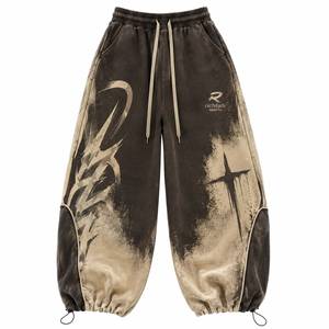 <b>Men's</b> Straight Mid Harem Pants Acid Wash Drawstring Elastic Heavyweight Cotton Blend Quick Dry Breathable <b>Winter</b> Casual <b>Trousers</b> - Product Image 1