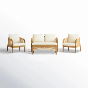 Modern Solid Teak Wood Furniture with <b>Rattan</b> And Cushions Sofa Set Living Room Garden Patio Outdoor Sofa - Selina - Product Image 2