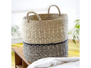 Cesta de algas marinas de color natural con base negra, cesta de almacenamiento hecha a mano, venta al por mayor, ecológica, hecha en Vietnam - Product Image 3