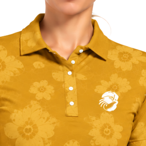 Polo de Golf Amarillo Mostaza para Mujer, Manga Corta, Estampado Floral, Deportivo, Personalizado, Transpirable, Venta al Por Mayor - Product Image 3