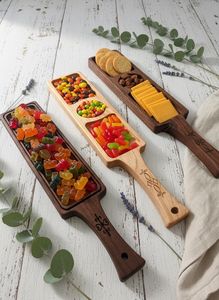 Bandeja y tazón de madera de diseño personalizado para servir pan, pasteles, bocadillos, frutas secas y presentación para la hora del té. - Product Image 3