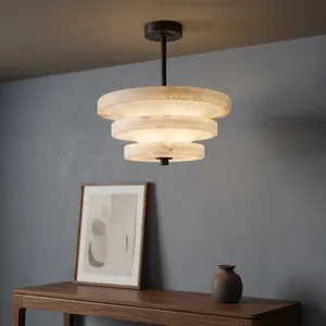 Lámpara Colgante LED Moderna de Mármol, Lámpara de Techo Redonda con Control Táctil y Acabado Negro para Sala de Estar, Uso Interior - Product Image 3