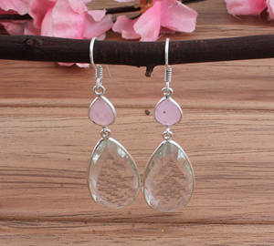 ต่างหูคริสตัลโรสควอตซ์ธรรมชาติ ประดับด้วยเงินแท้ 925 งานแฮนด์เมด เครื่องประดับหรูหรา สำหรับงานแต่งงาน งานครบรอบ งานปาร์ตี้ - Product Image 2
