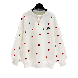 Sudadera de mujer con estampado de corazones, cuello redondo, manga larga, estilo relajado, top informal con gráfico, puños acanalados, moda diaria B2B - Product Image 1