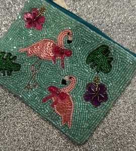 Flamingo Seed bead embroidered handcrafted <b>coin</b> <b>purse</b> With Customized Color for Women and Girl Bohemian Style Pouch mini cute - Product Image 1