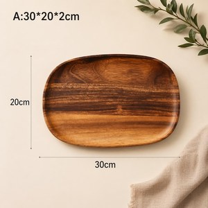 จานไม้ลายนูน จานไม้มีหูจับ จานไม้น้ำหนักเบา จานไม้ใช้ซ้ำได้ - Product Image 6