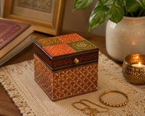 Boîte à bijoux en bois colorée artisanale |   Boîte de rangement décorative pour souvenirs |   Boîte cadeau multifonctionnelle faite à la main (empilable) - Product Image 6