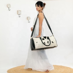 Bolsa de equipaje Hairon de piel de vaca de viaje, bolsa de lona Vintage de cuero para acampar y senderismo, bolsa de fin de semana hecha a mano para hombres y mujeres - Product Image 1