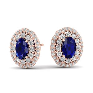 Boucles d'oreilles clous REYES de style luxueux en or jaune 14 carats avec saphir bleu taille ovale 1,5 carat et moissanite solitaire, bijoux pour femme - Product Image 6