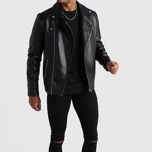 Veste en cuir véritable pour homme, style motard, nouvelle conception OEM, motif uni, fermeture éclair, respirante, pour l'hiver. - Product Image 5