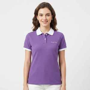 Women's <b>Purple</b> Pique <b>Polo</b> <b>Shirt</b> Short Sleeve Solid Color Casual Breathable Cotton Top Front Logo - Product Image 3
