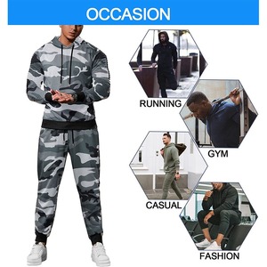 Men <b>Camouflage</b> Hooded <b>Tracksuit</b> Full Sleeve Drawstring Closure Casual Sport Wear Autumn Breathable Polyester Joggers Set - Product Image 5