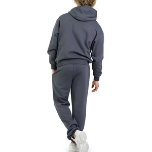Conjunto de Sudadera con Capucha y Pantalones Deportivos para Hombre, Color Sólido, Informal, de Felpa Tejida, para Otoño, con Cordón en la Cintura, Gris - Product Image 2