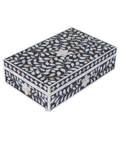 <b>Floral</b> DesignOriental Style Rectangular Wood Jewelry <b>Box</b> With Mother Of Pearl Inlay For Living Room <b>Storage</b> Decorative Keepsake - Product Image 3