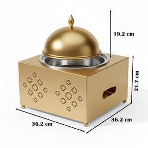 ถาดอุ่นอาหารทรงสี่เหลี่ยมสีดำด้าน ดีไซน์หรูหรา พร้อมฐานกล่องลายและฝาโดมทรงกลม สำหรับจัดแสดงอาหารในงานจัดเลี้ยงระดับไฮเอนด์ - Product Image 5