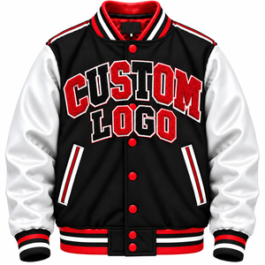 Veste universitaire personnalisée pour homme avec broderie, logo lettres noir, blanc, rouge sur le devant, simple boutonnage, col rabattable - Product Image 1
