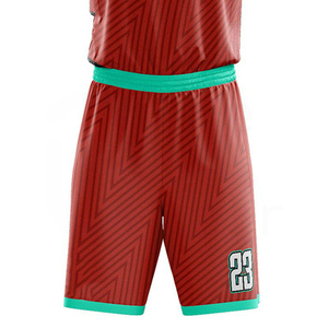 Ensemble de maillots de basket-ball sans manches unisexe Rouge avec bordure verte Impression sublimée Évacuation de l'humidité 100% polyester Coupe athlétique - Product Image 5