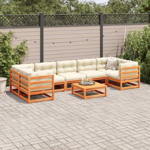 Grand ensemble de canapés de jardin modulaires en bois de pin massif brun ciré, mobilier d'extérieur très résistant - Product Image 3