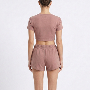 Women's High Quality Crop <b>Top</b> T-Shirt <b>Shorts</b> <b>Set</b> Best Selling Custom Two-Piece T Shirt <b>and</b> <b>Shorts</b> <b>Set</b> - Product Image 3