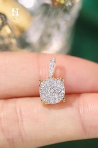 Pendentif personnalisé en or 14 carats avec diamants en grappe, pendentif rond à sertissage illusion effet solitaire pour femme, vente en gros de bijoux fins - Product Image 3