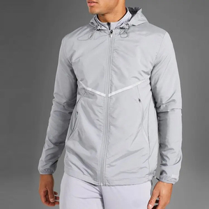 Chaqueta Deportiva con Capucha, Color Gris Claro, Ecológica, con Estampado, Cierre Frontal, Resistente al Viento, Impermeable y Transpirable, para Correr en Primavera - Product Image 1