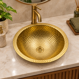 Lavabo encastrable rond à motif alvéolé en laiton doré, cuvette de luxe en laiton, articles sanitaires pour salle de bain d'hôtel - Product Image 3