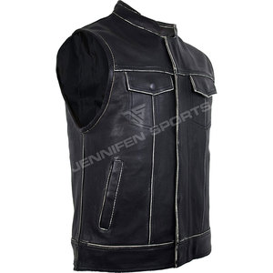 High Quality Custom Men's Fashion Vintage Motorcycle Leather <b>Vest</b> Loose High Street Turn Down Zipper Sleeveless Leather <b>Vest</b> - Product Image 3