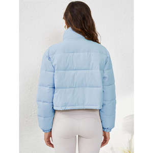 <b>Women's</b> <b>Cropped</b> <b>Puffer</b> <b>Jacket</b> Solid Color Stand Collar Zipper Closure Full Sleeve Winter Warm Outerwear Wholesale <b>Puffer</b> <b>Jacket</b> - Product Image 2
