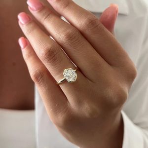 Modern Style VS1 Hexagon Cut Diamond Unique Fancy Ring Lab Grown 2.01CT With 18K Solid Gold Fine Anniversary <b>Party</b> Gift Jewelry - Product Image 4