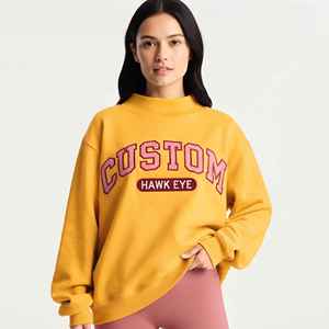 Custom Embroidered Streetwear Soft Cotton Mockneck Crewneck Pullover Sweater <b>Jumper</b> Fleece Oversized Women Mock Neck Sweatshirt - Product Image 1