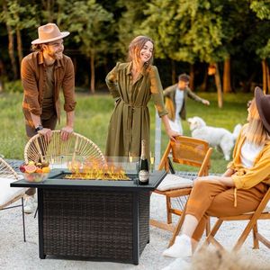 Focolare a Gas Propano da Esterno da 50.000 BTU, Senza Fumo, con Coperchio, Protezione Vento in Vetro e Base in Vimini per Giardino e Patio - Product Image 6