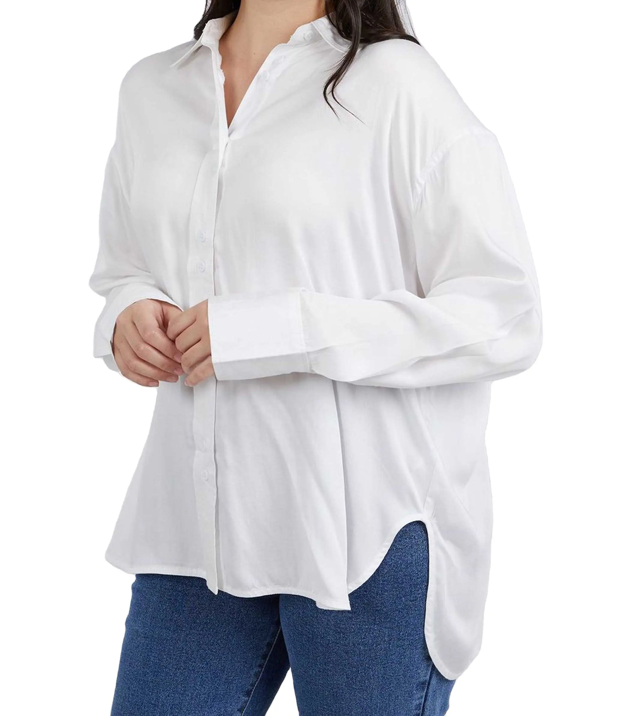 Женские привлекательные Топы с длинным рукавом, Классическая 2023, белая шелковая атласная рубашка оверсайз с силуэтом