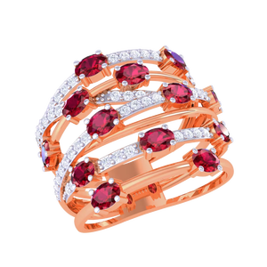 Exquisito Anillo de Varias Hileras con Cristales en Oro Rosa, Joyería para Regalo de Aniversario - Product Image 1
