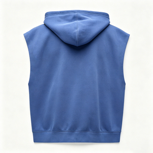 Gilet sans manches à capuche zippé pour homme, bleu uni, en molleton bouclette, coupe oversize, style décontracté, avec poches - Product Image 5