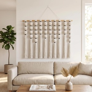 Tapiz de Macramé, Arte en Cuerda de Algodón Natural, Decoración Rectangular para el Hogar, Sala de Estar, Patrón Vertical, Paquete Individual - Product Image 2