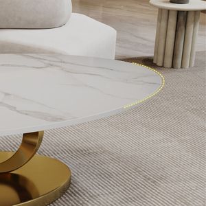 Table basse sculpturale en acier inoxydable avec plateau élégant en marbre - Product Image 4