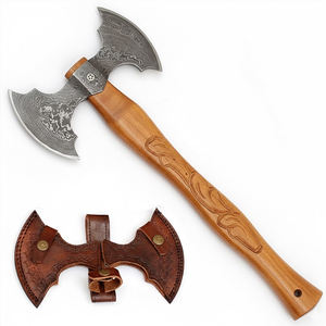 Hache à double tête en acier Damas, outil d'extérieur en acier forgé avec manche en bois traditionnel, hache à double tête en acier Damas - Product Image 1