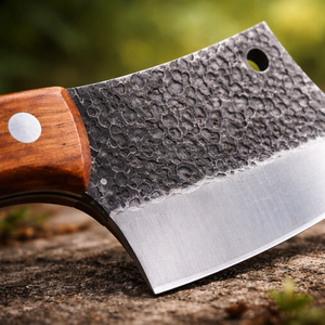 มีดปังตอเหล็กกล้าคาร์บอนเกรดอุตสาหกรรม ทำด้วยมือ พร้อมด้ามไม้และปลอกหนัง รับผลิตแบบ ODM/OEM สำหรับครัว - Product Image 3