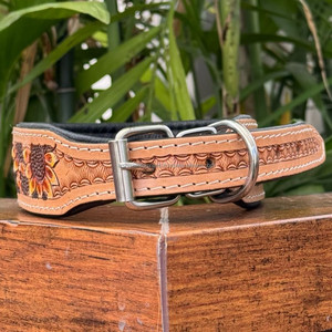 Hot Selling Luxury Low Price Hand Tooled Leather Beaded Adjustable <b>Padded</b> Cowhide Leather Heavy Duty Dog Collars Pet Accessories - Product Image 6